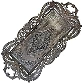 Small Antique Moroccan Coffee Tea Serving Tray Decor Decorative Handles Rectangle - Antique Arabic Brass Metal Fancy Rustic Farmhouse Candle Rectangular Bar Style Traditional Vintage Home Decor Tray