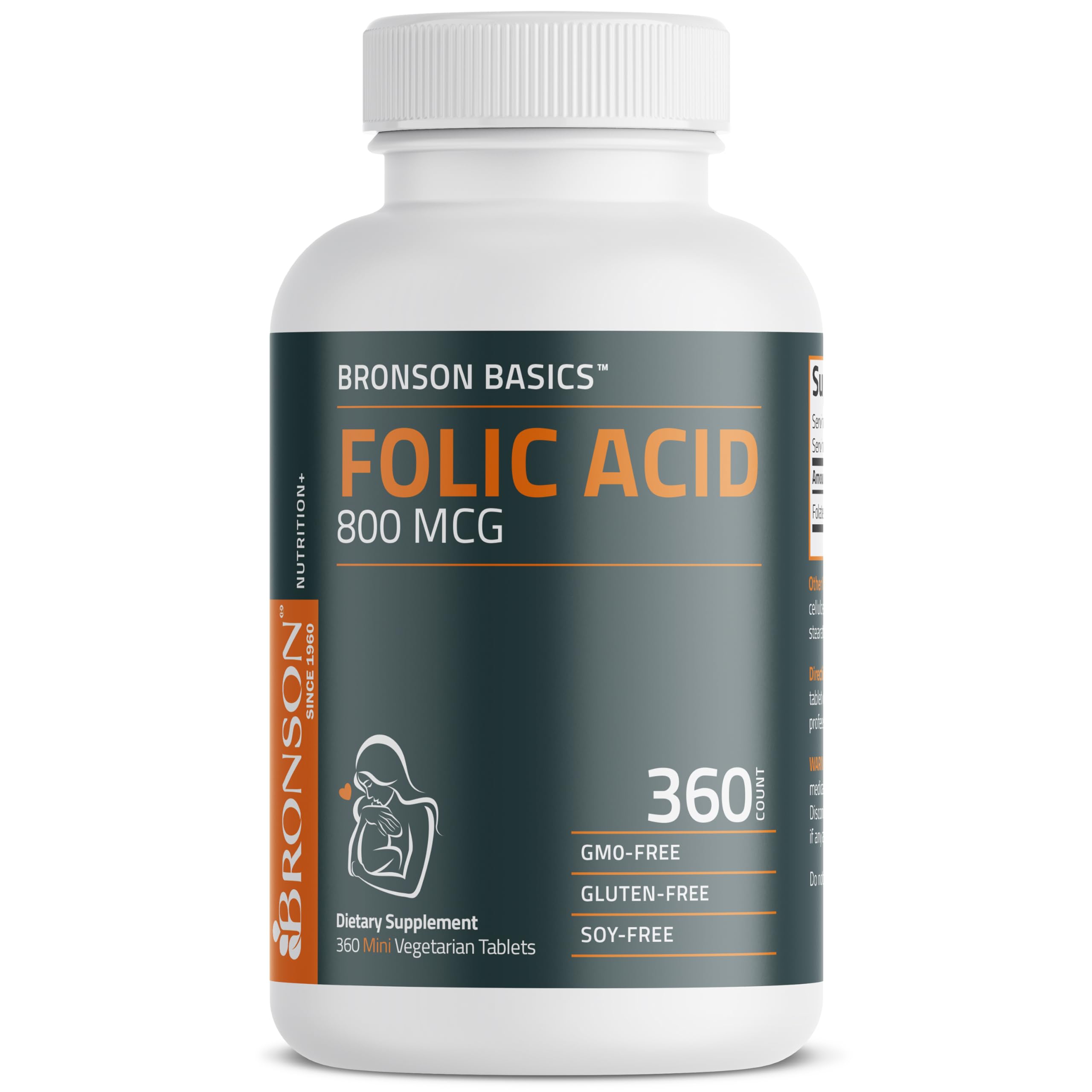Bronson Folic Acid 800 MCG Supports Prenatal Development, 1 Year Supply, Non-GMO, 360 Tablets