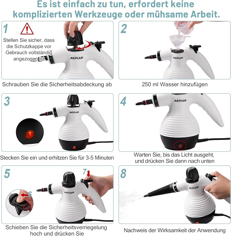 Dampfreiniger Handgerät, Steam Cleaner mit 10 Zubehör