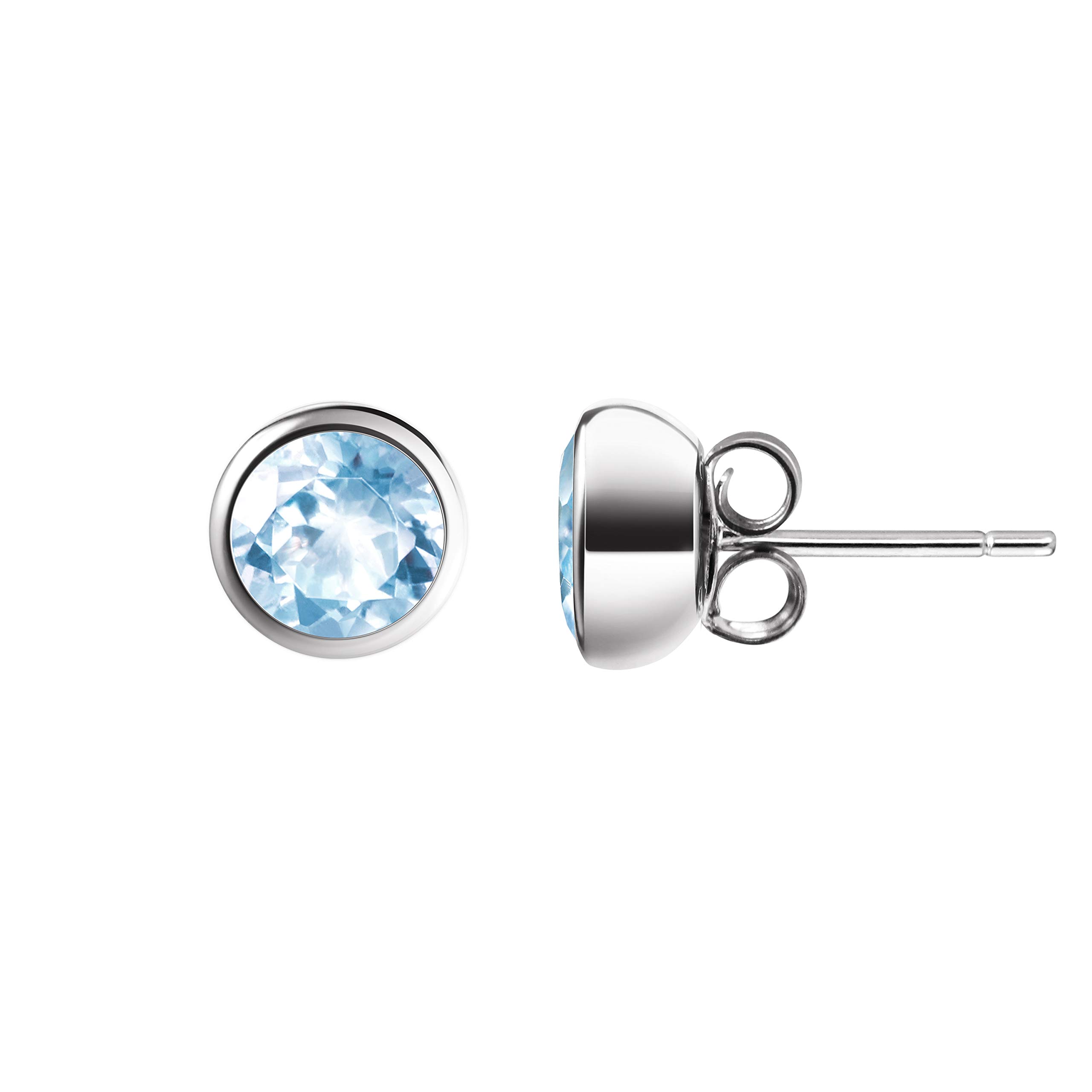 Franki Baker Sky Blue Natural Round Topaz Gemstone Stud Earrings set in 925 Sterling Silver. Grade AA Gemstones. Earring size: 8mm.
