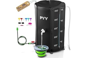 PYY Rain Water Collection Barrel - 53 Gallon Black Water Storage Tank with Spigots, Hose and Portable Bucket, Large Plastic Collapsible Rain Catcher Catchment System to Collect Rainwater from Gutter