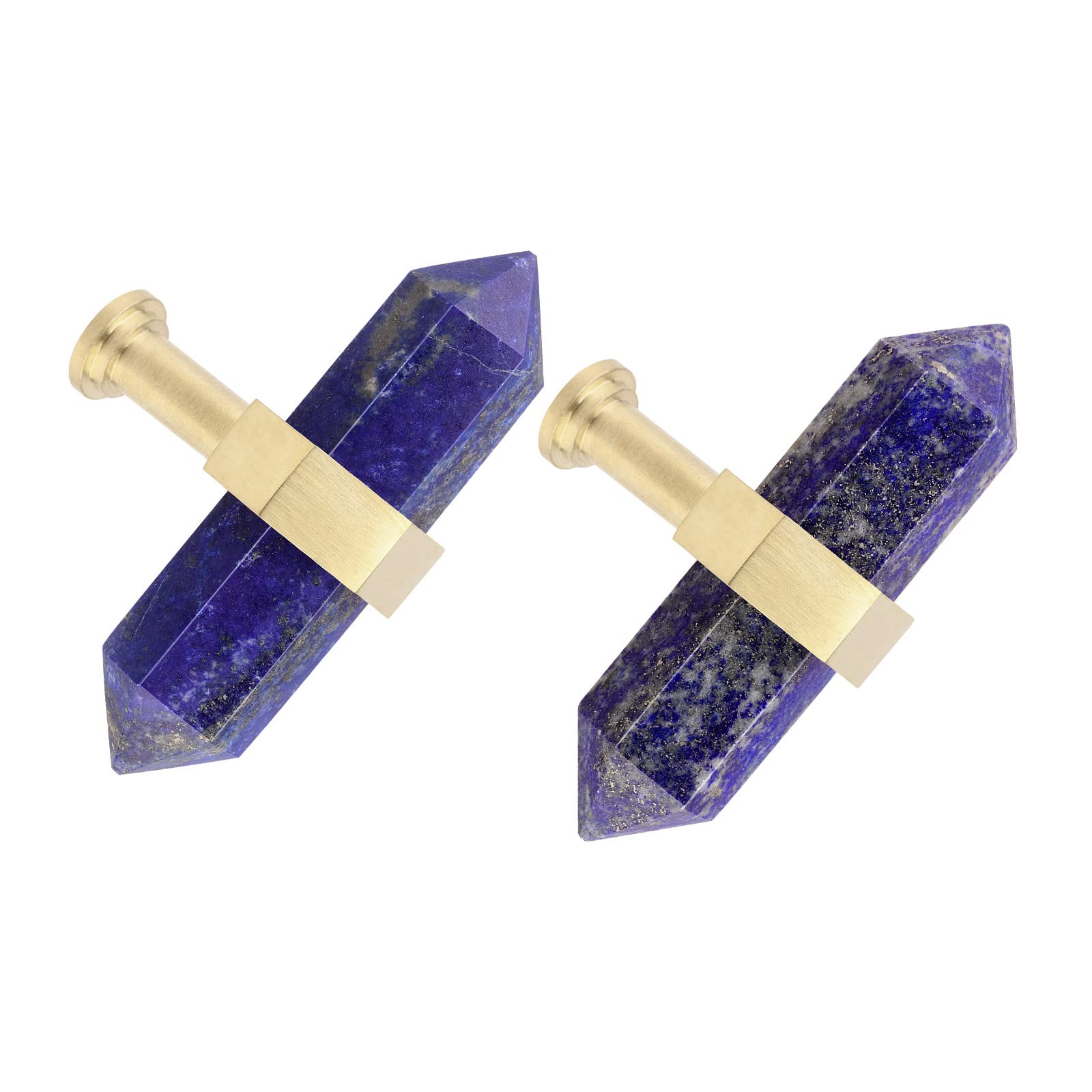 mookaitedecor Set of 2 70mm Lapis Lazuli Crystal Stone Wands Drawer Knobs with Screws, Healing Crystal Gifts, Semi Preicous Stones Quartz Pull Handles for Cabinet Cupboard Wardrobe Home Decor