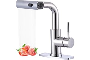 ALEASHA Bar Sink Faucet Single Hole - for Bar Small Kitchen Bathroom Faucets with cUPC Supply Lines, 3 Water Modes Wet Bar Faucets 360 Swivel Prep Sink Faucet with Pull Out Sprayer, Chrome