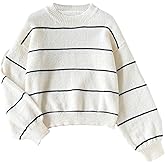 RoseSeek Girl's Striped Pullover Sweaters Crew Neck Long Sleeve Sweater Casual Knit Tops