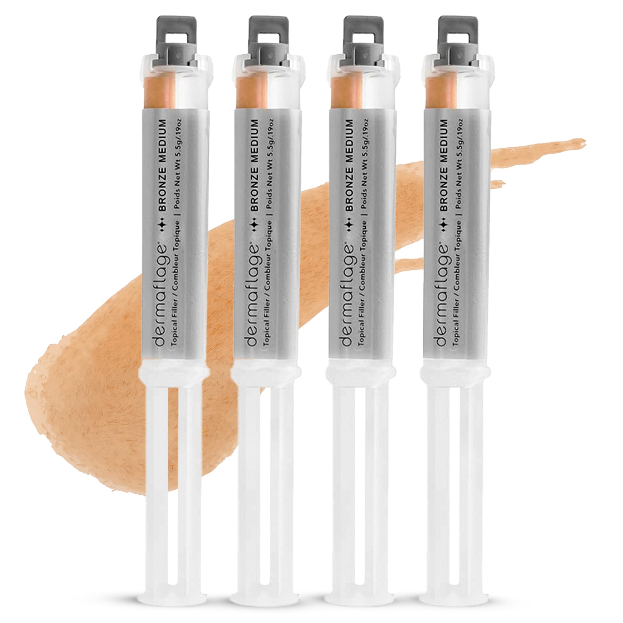 Dermaflage Topical Scar Filler Pack of 4 Refill Applicator (Bronze Medium) - Hollywood Silicone Scar Gel for Recessed Scars, Wrinkles, Discoloration & Deep Pockmarks (30 Applications) — image 1