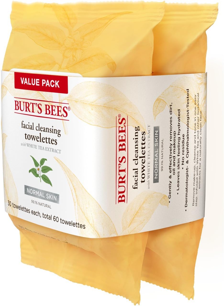 Burt's Bees Facial Cleansing Towelettes for Normal Skin with White Tea Extract, 60 Count: Beauty
