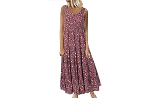 IEPOFG 2023 Women Summer Dress Sleeveless Cotton Linen Maxi Dress Casual Round Neck Floral Printed Flowy Boho Long Dresses