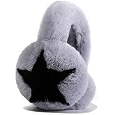 Bagkeak Fuzzy Earmuffs for Women Foldable Trendy Star Pattern Ear Covers Plush Headband Outdoor Windproof Cute Ear Warmers