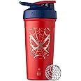 BlenderBottle Marvel Strada Shaker Cup Insulated Stainless Steel Water Bottle with Wire Whisk, 24-Ounce, Spiderman Web