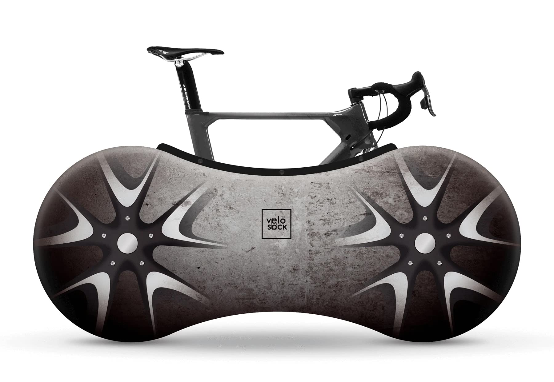 Velo Sock Bicycle Indoor Cover for Storage and Transportation, Stretchy Dirt Proof Fabric, Bike Travel Protection Cover with Snap Fasteners, Multiple Designs, Stylish Accessory