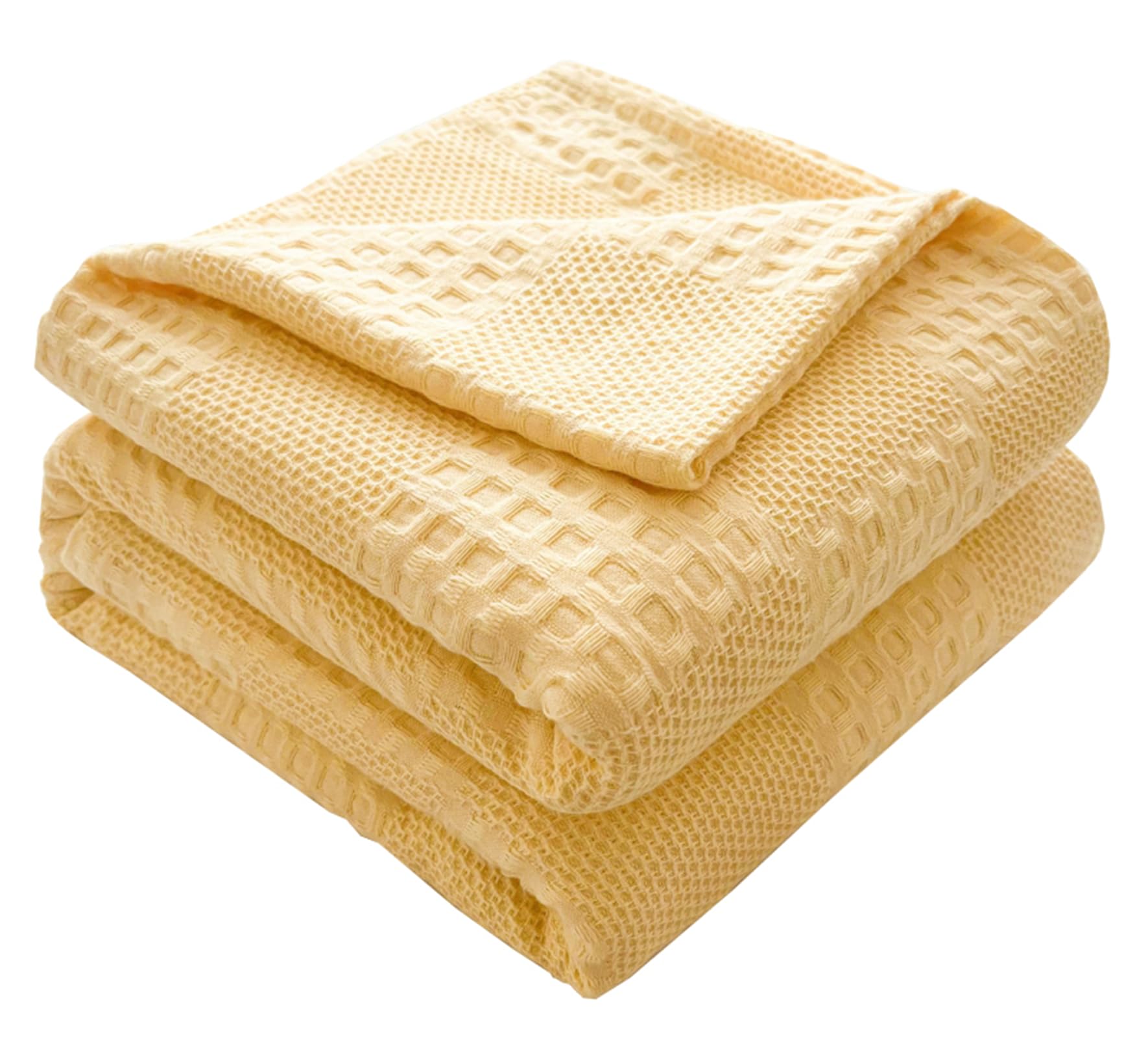 Hayisugal 100% Cotton Waffle Weave Blanket, Soft & Lightweight, Yellow, 200 x 230 cm