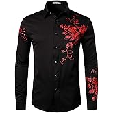 ZEROYAA Mens Hipster Printed Slim Fit Long Sleeve Button Up Party Dress Shirts