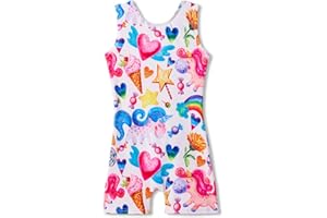 MYQFF Leotards for Girls Gymnastics with Shorts Butterfly Unicorn Mermaid Dance Unitards Biketards Hotpink Black