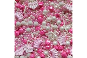 HOMANKIT Edible Pink Crown Pearl Sugar Sprinkles Candy Mix Size Baking Edible Cake Decorations Cupcake Toppers Cookie Decorating Wedding Party Valentine Halloween Christmas Supplies 100g/3.53oz