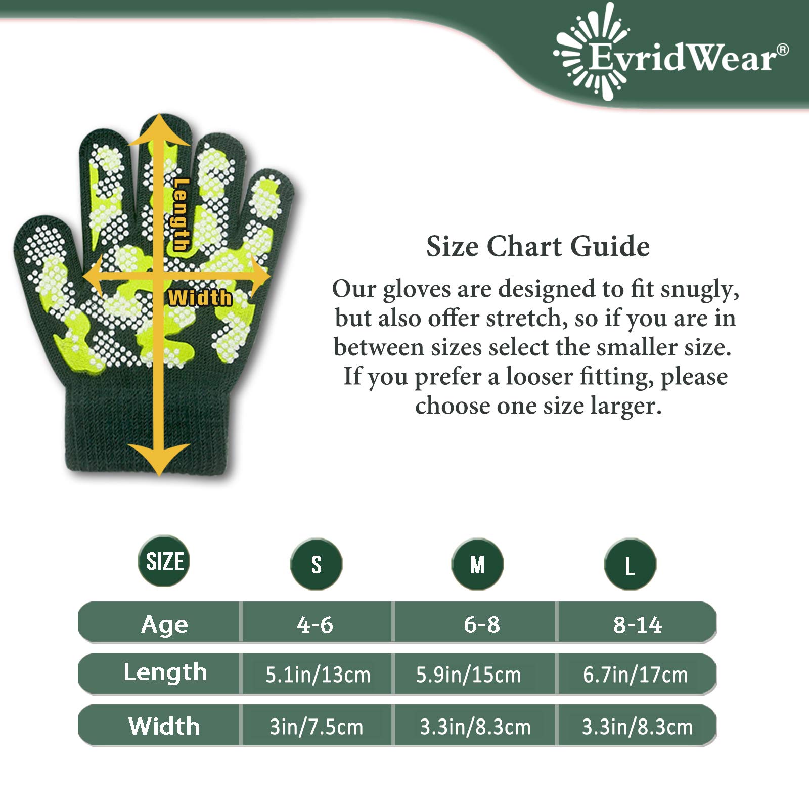 Evridwear Kids Winter Gloves,3 Pairs Knit Warm Stretch Gripper Children Magic Glove for Boys Girls 4-14 Years