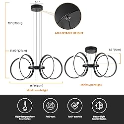 Mayful Modern LED Chandelier, Black Pendant Light