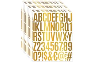 JIEPUXITER 10 Sheets 500 Pcs Vinyl Letter Stickers,2 inch Self Adhesive Alphabet Numbers Stickers Waterproof Mailbox Numbers Sticker Letters for Mailbox,Window,Door,Signs,Cars,Boats (Gold, 2 inch)