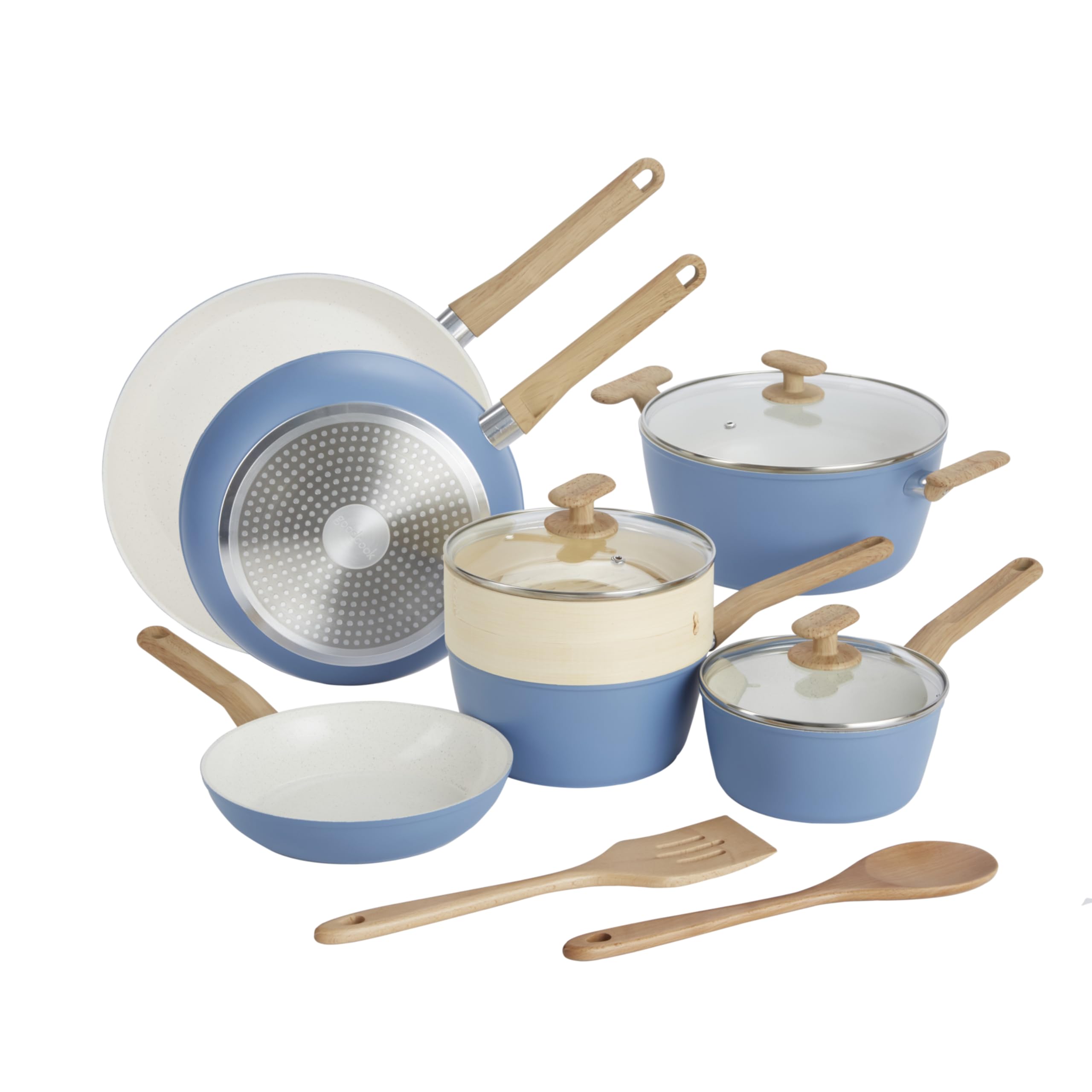 Photo 1 of GoodCook 12-Piece Healthy Ceramic Titanium-Infused Cookware Set, Light Blue – Pots, Pans, Steamer, Spoon & Turner – Induction Cookware, Kitchen Pots & Pans Set, Nonstick Cooking Pan Set