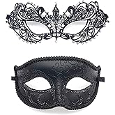 Vtrem Masquerade Mask for Couples: Black Mardi Gras Party Ball Mask Set Women Men Dad Daughter Prom Couple Valentine's Masks