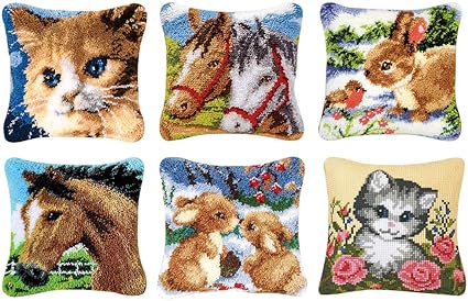 Baoblaze 6pcs Lot De Coussin En Forme De Animaux En Crochet Broderie Point De Croix Lapin Cheval Chat Acrylique Tissu 43x43cm Amazon Fr Cuisine Maison