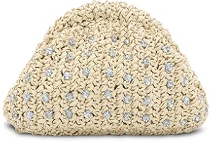 GOKTOW Straw Rhinestone Dumpling Clutch Purse,Summer Raffia Rattan Vacation Beach Bag for Women 2025