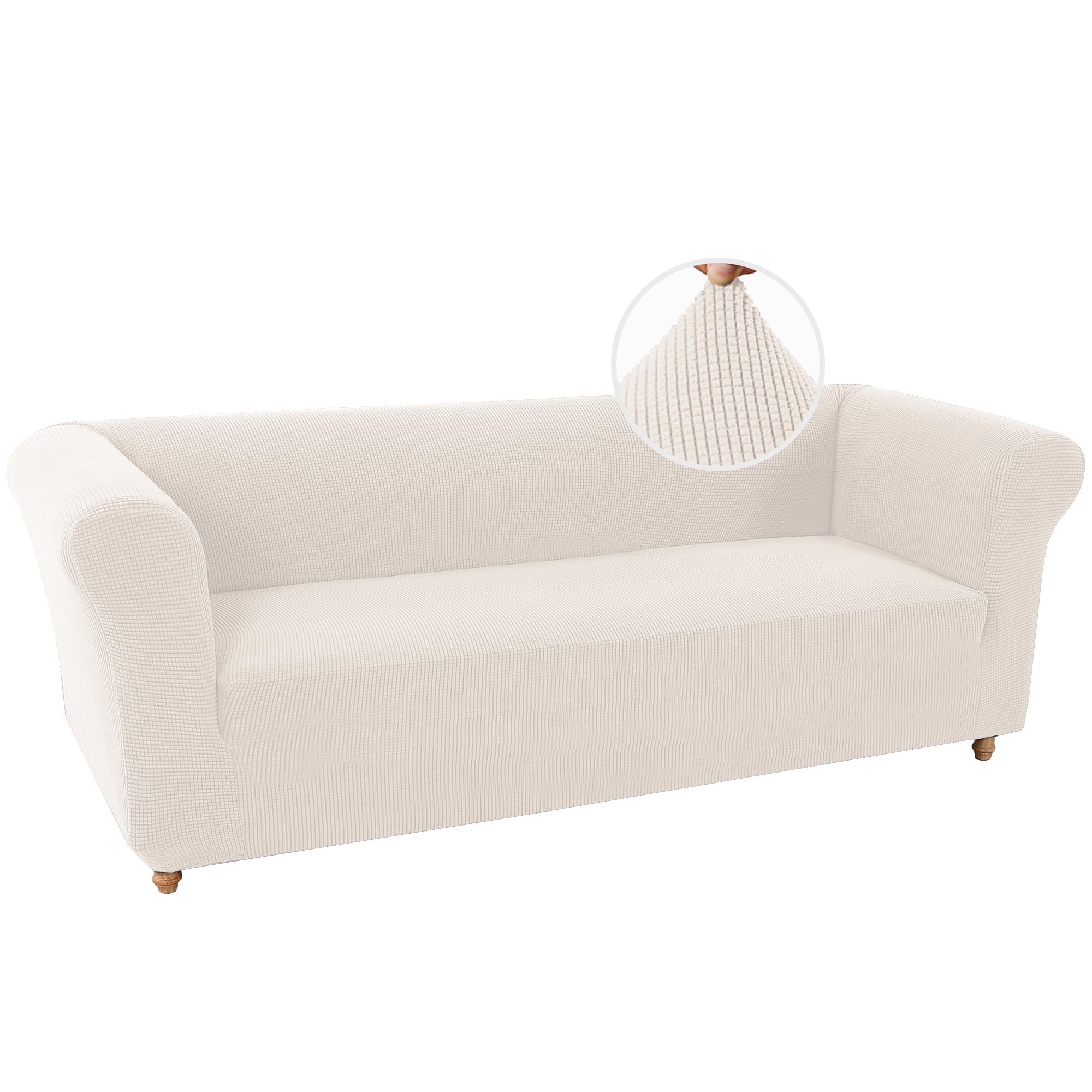 Photo 1 of Turquoize Stretch Chesterfield Sofa Covers for Living Room Soft Sofa Couch Covers for 3 Cushion Couch Non-Slip Sofa Slipcover for Dogs Pet Furniture Protector Feature Jacquard Fabric (Sofa, Ivory)