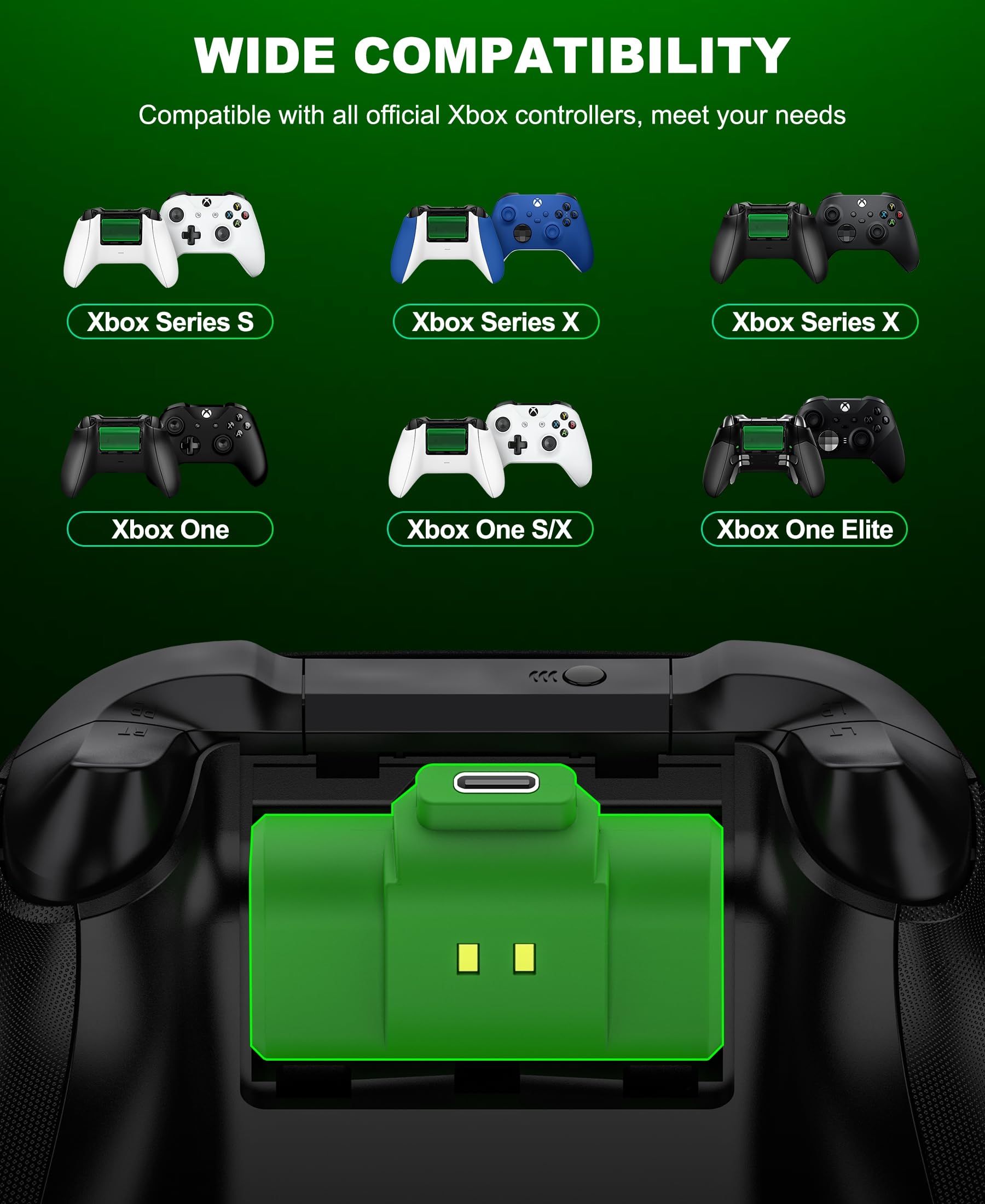 EXTREMECOOL Rechargeable Xbox Controller Battery Pack for Xbox Series X|S/One S|X/One Elite Controllers, Xbox Play and Charge Kit Incl. 2x3600mWh X-1 Batteries, 4X Battery Covers, Xbox 360 Skins