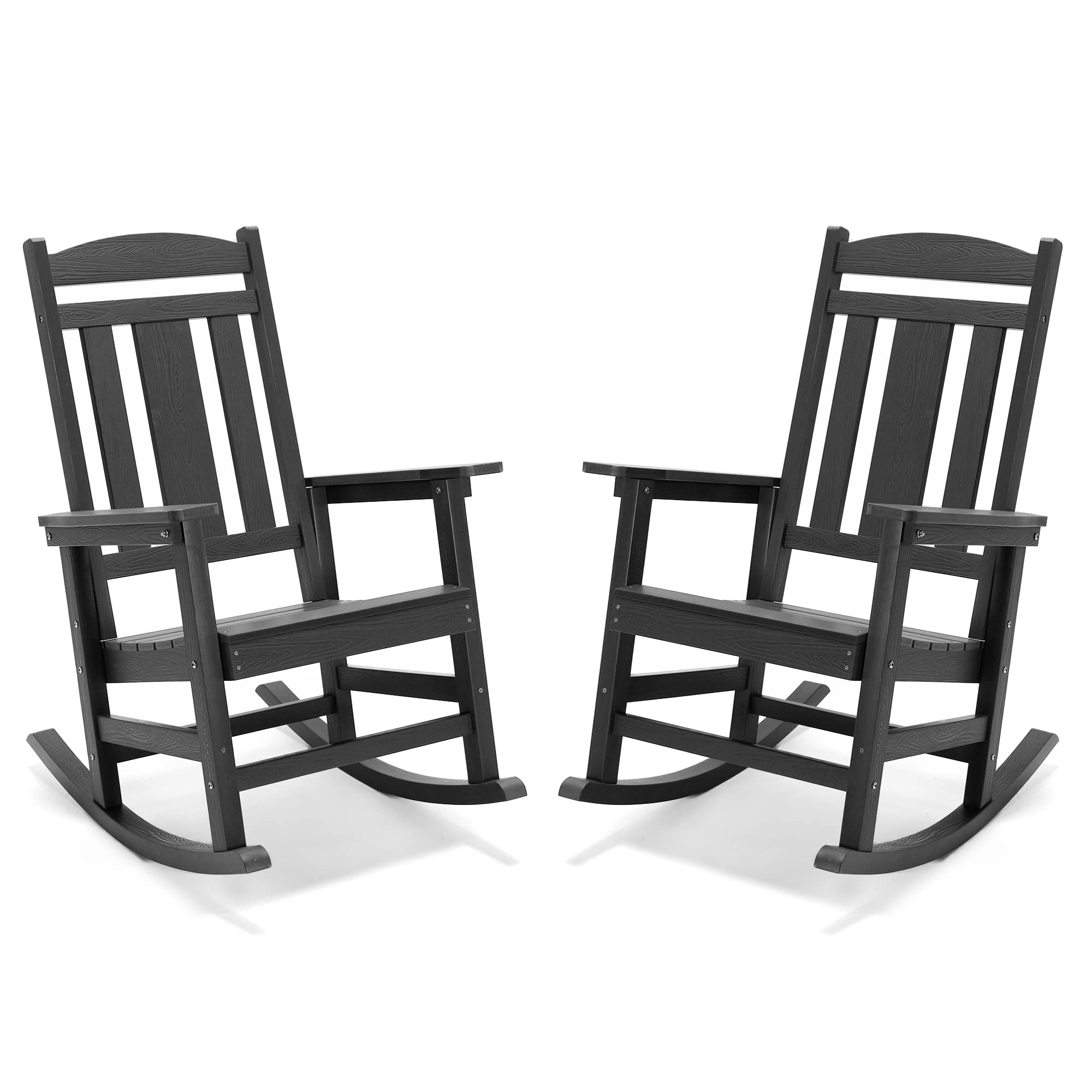 LUE BONA Outdoor Rocking Chairs Set of 2, Weather Resistant HDPS Poly Rocker Chairs, 350lb Heavy Duty, Oversized Porch Rocker for Adult, High Back Smooth Rocking Chairs for Outdoor & Indoor, Gray Image