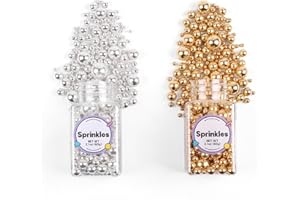 MILOVIN Pearl Sprinkles for Cake Decorating, Gold Pearl Sprinkles, Sliver Pearls Sprinkles, Sugar Pearls, Metallic Sprinkles Mix for Cake, Cupcakes, Macaron, Ice Cream, and Cookies. (120g/4.2oz)