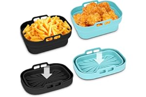 Ceecysaa 2 Pack Silicone Air Fryer Liners, 8.2 Inch Foldable Rectangle Basket, Non-Stick Reusable Silicone Pot Tray for Air F
