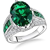 AGRULE Emerald/Sapphire/Ruby/Tourmaline Rings for Women, 925 Sterling Silver Gemstone Engagement Anniversary Ring Big 6.5-8.5 Carat Birthstone Ring, Size 6 to 10 (Send Gift Box)