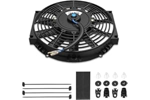 Auto Dynasty Universal 10 Inches High Performance Electric Slim Radiator Cooling Fan with Mounting Kit - 12V - Black (Pack of 1)
