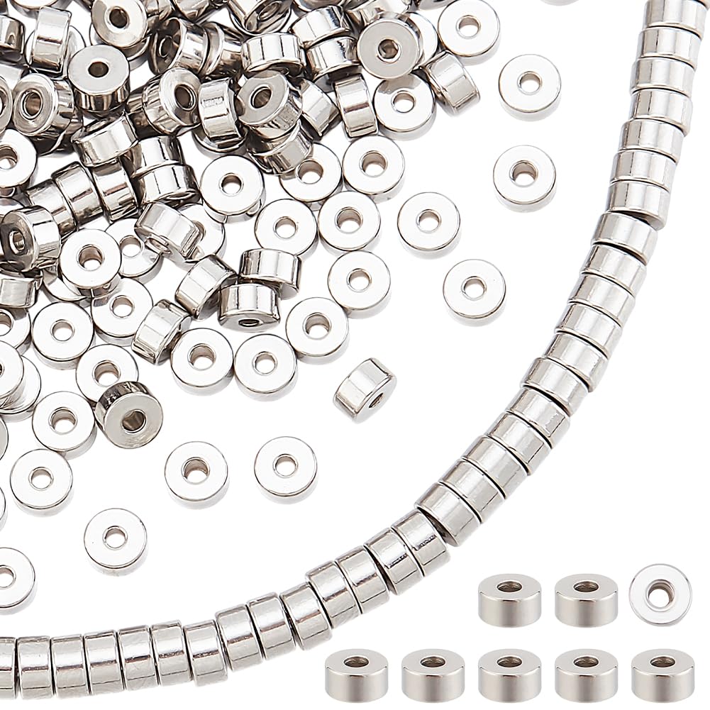 HOBBIESAY 200Pcs Flat Round Spacer Beads 4mm Metal Disc Loose Beads Mini Stainless Steel Beads Small Craft Connector Beads for DIY Bracelets Earring Jewelry Making,Hole:1.4mm