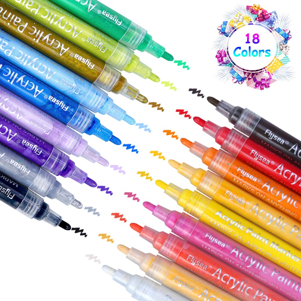 Acrylic Pens Marker Pens,18 Colors Premium Waterproof Paint Set Art