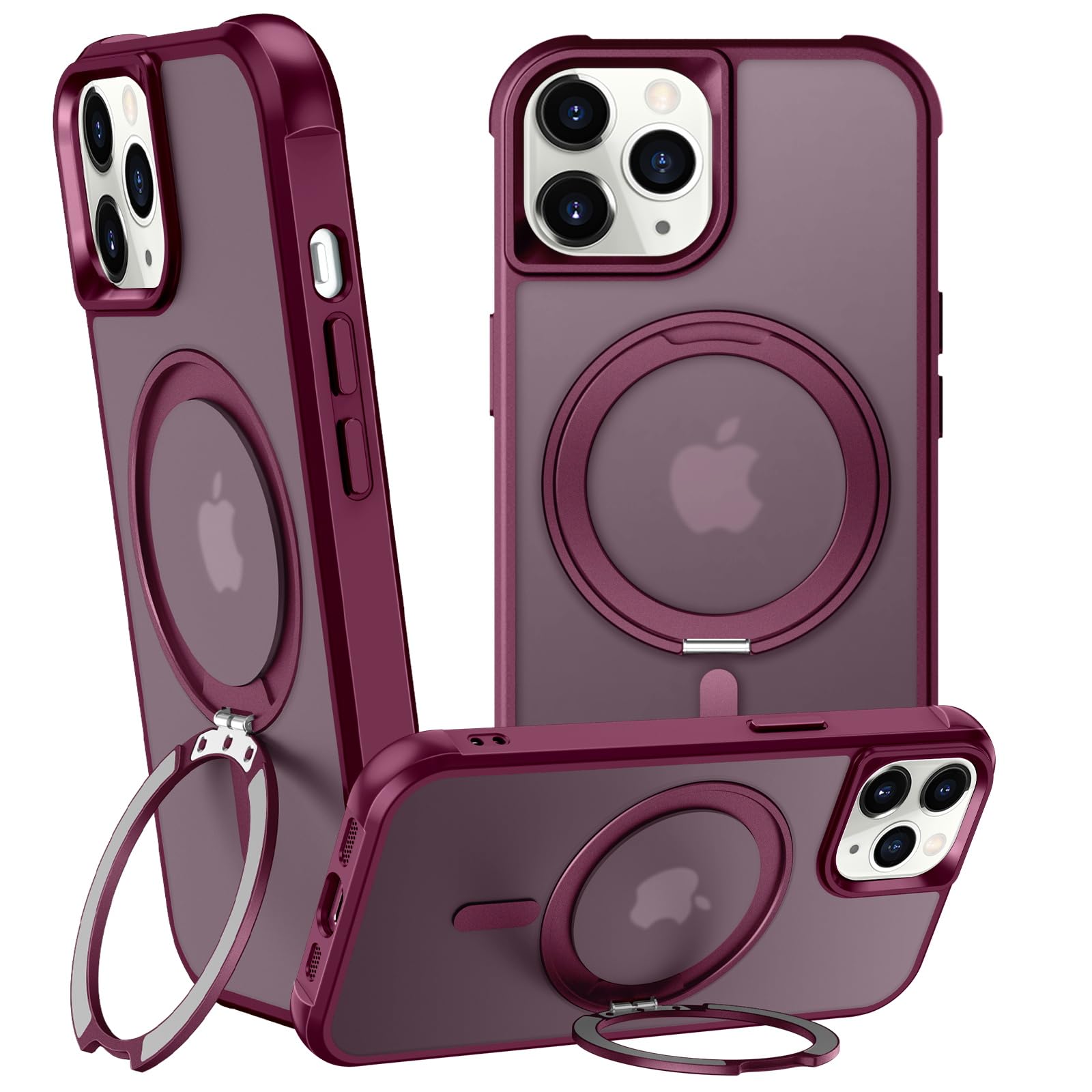 Photo 1 of ZHOGTNEG 360° Magnetic Swivel Ring for iPhone 11 pro max case, Built-in Metal Stand and Ring Holder, Magsafe Compatible, Military Grade Protection, Shock and Vibration Resistant - Wine Red