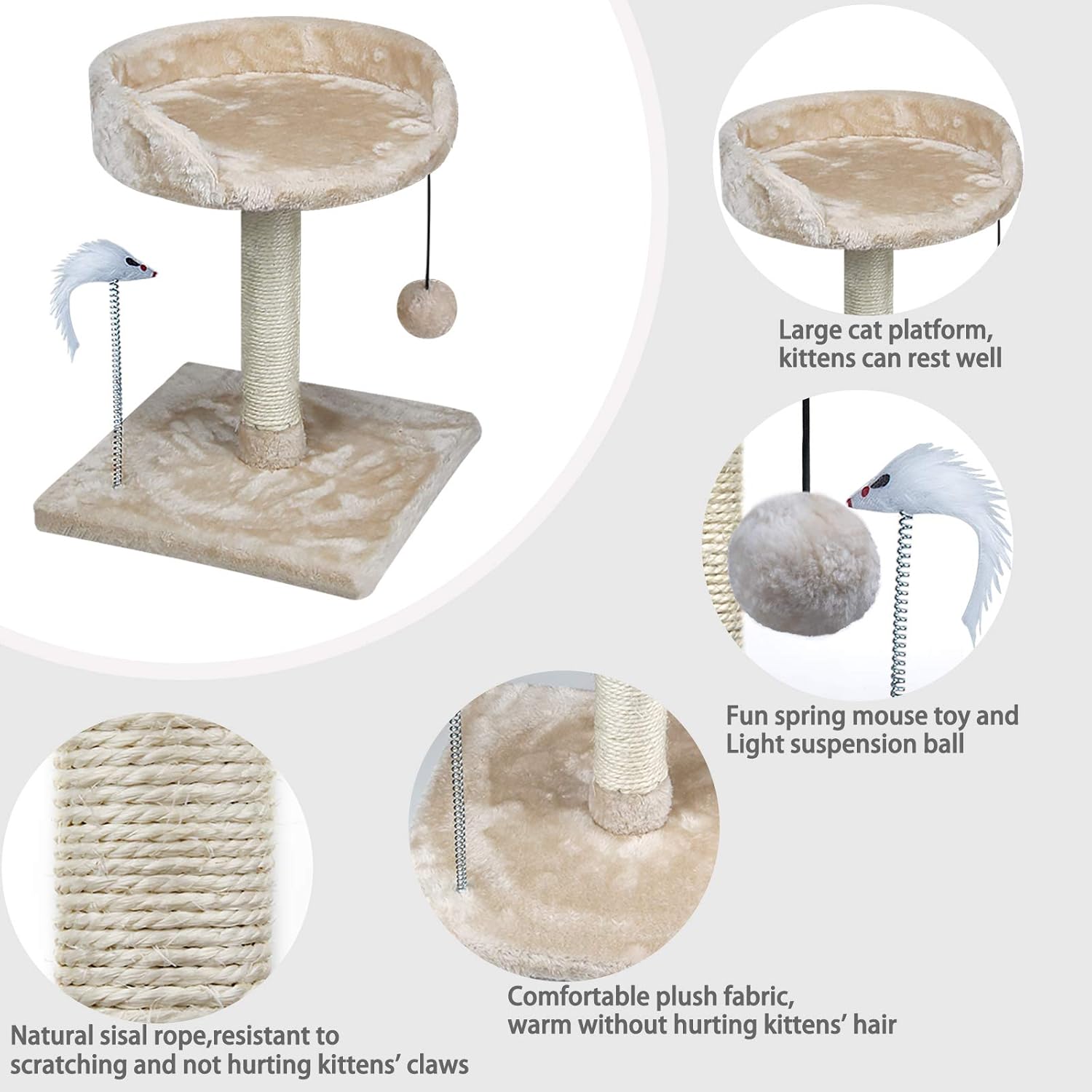 YUFU Cat Tree and Towers Kitten Small Cat Tree with Large Platform and Natural Sisal Scratching Posts for Kitten Playing Relaxing Sleeping : Pet Supplies