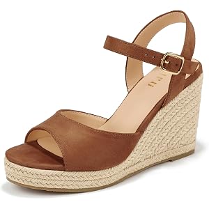 IDIFU IN4 Espadrilles Wedges Sandals for Women Platform Peep Open Toe Slingback Wedge Comfortable Summer Wedding Prom Work Be