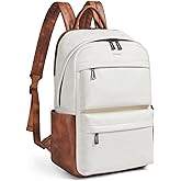 tiamyi Vegan Leather Backpack for Women, Fits 15.6 Inch Laptop, Multi-Pocket Design with Water Bottle and Luggage Strap, Ideal for Work, Travel, and Daily Use, Beige