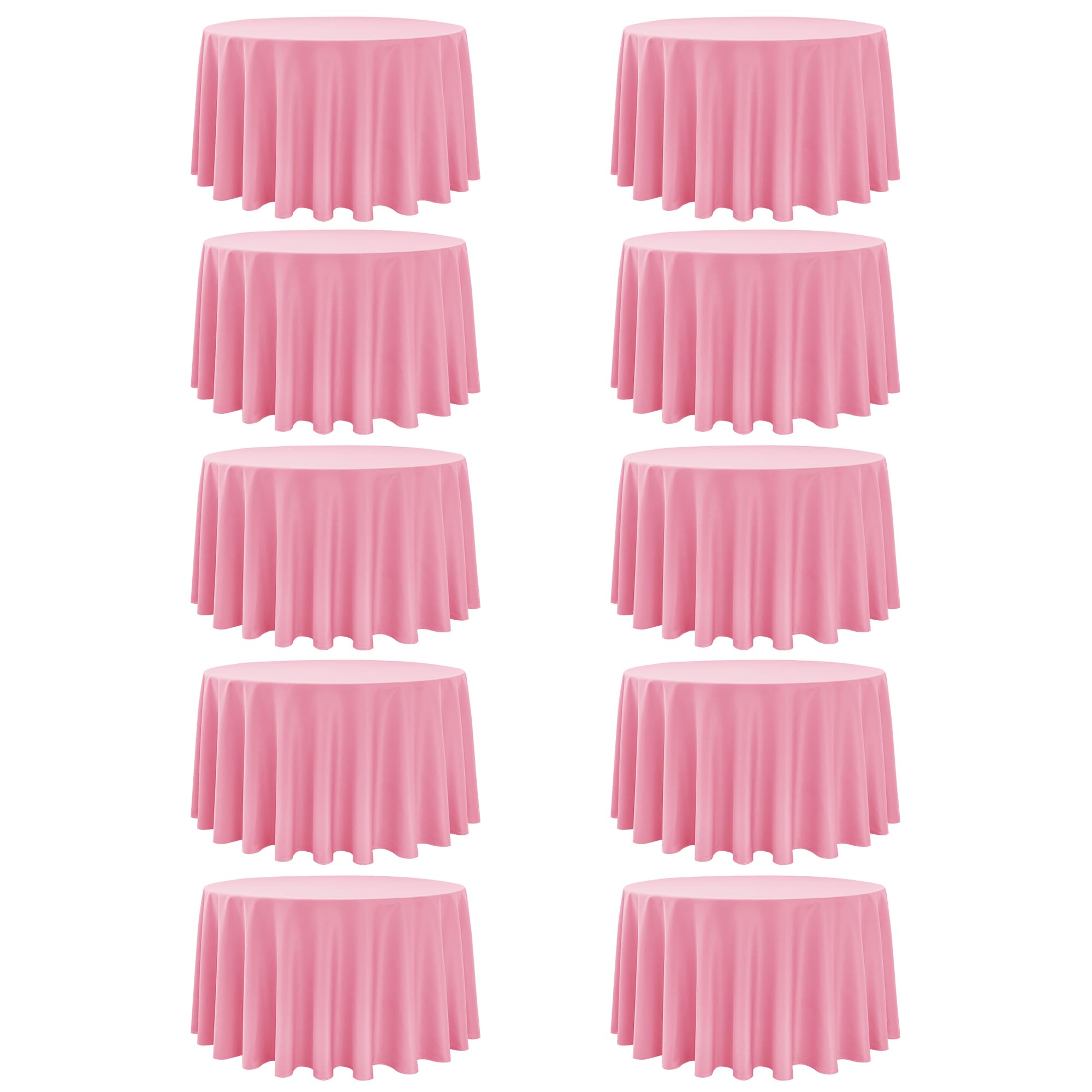 Photo 1 of Dailyset 10-Pack Pink Round Tablecloths, 108 Inches, Stain-Resistant Polyester for 4-5 Ft Round Tables - Washable Table Covers for Weddings, Banquets, Birthday Parties, Events