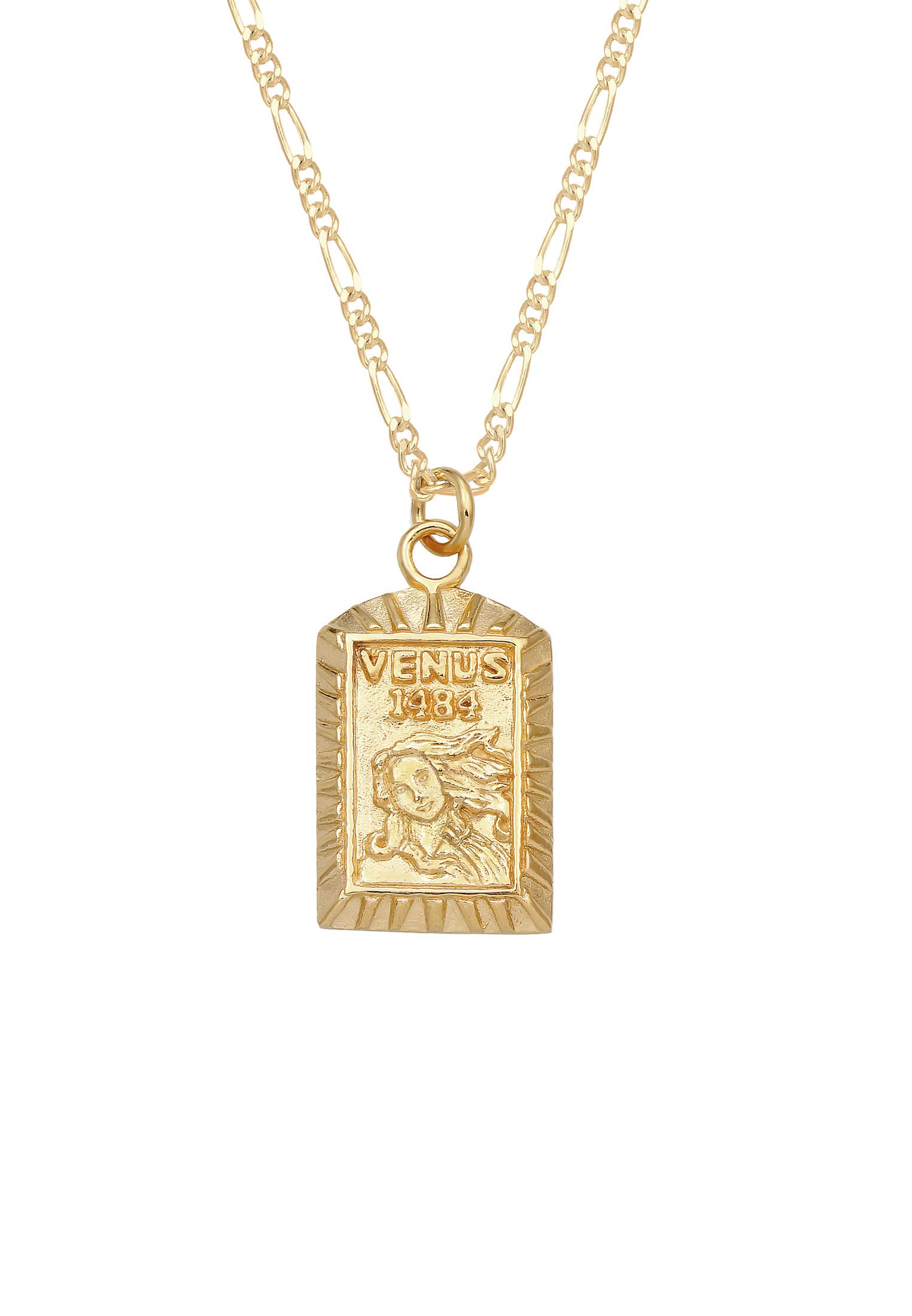 Elli Necklace Silver 925 Gold-Plated 24 K Venus Pendant Figaro Chain Women's Jewellery Gifts for Women Girls Mum Girlfriend Vintage Silver Chain Length 45 cm, 45, Sterling Silver