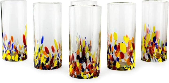 Mexican Blown Glass Drinking Glasses Confetti Colorful Glassware Unique Recycled Glass Multi Color Hand Blown 10 Oz Kitchen Dining Drinkware Westmead Is Edu Ph