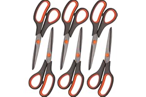Scissors, Rkqoa 8" All Purpose Titanium Scissor Set of 6 Pack - 2.5mm Thick Sharp Scissors Bulk for Office School Sewing Craft Supplies, Classroom Must have, Teacher/Class Shears, Right/Left Handles