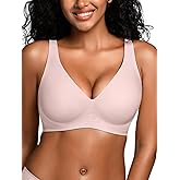 Wireless Bras for Small Breasted Women - S-L Deep-V Jelly Seamless Bralette, Comfortable Padded T-Shirt Bra No Underwire Pink L