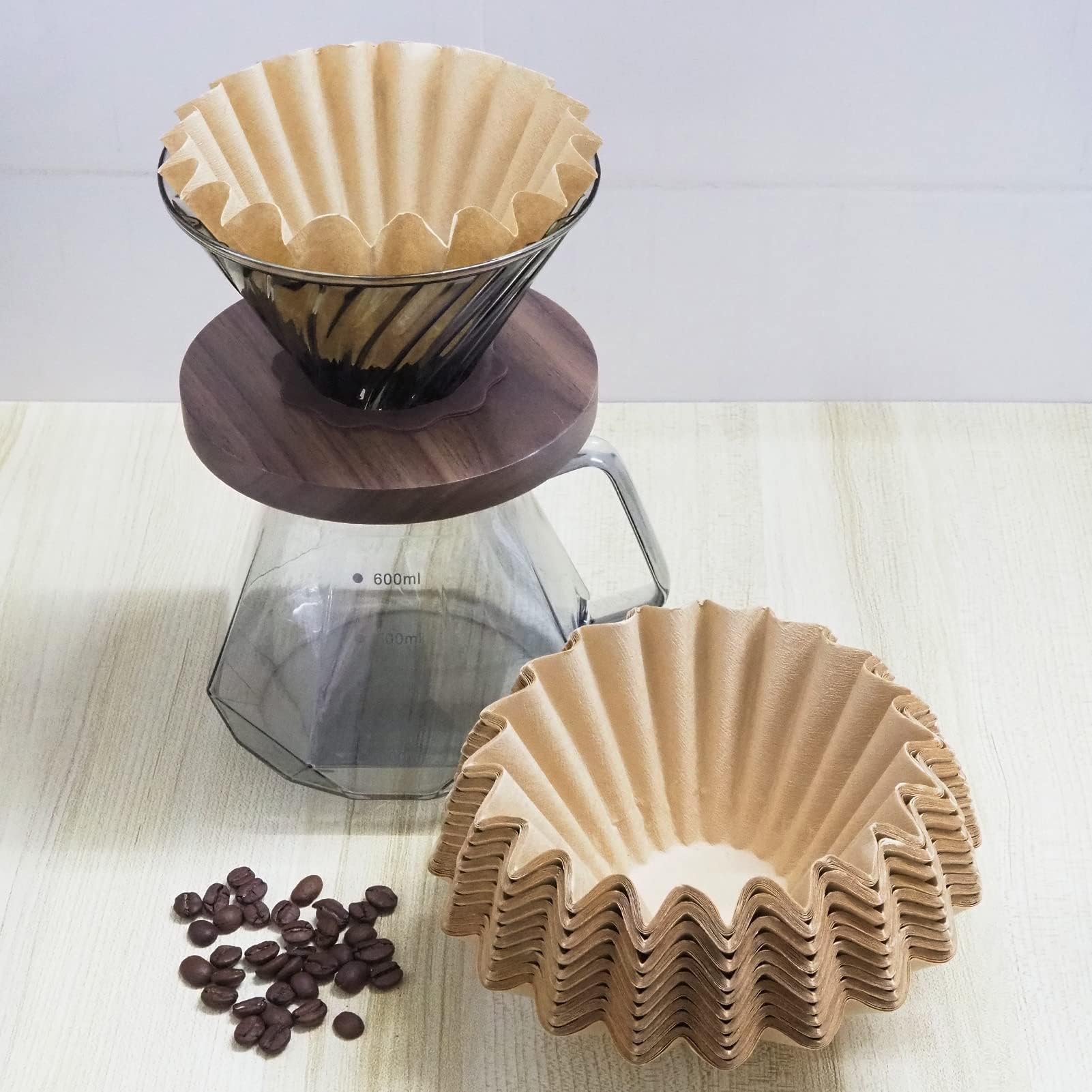 2-5 Cup Coffee Filters, Pack of 100 Unbleached Coffee Filters 5 Cup, Thicken Natural Coffee Filter Basket for Commercial, Home Coffee Maker, Pour Over Coffee Kit (Brown, W02)