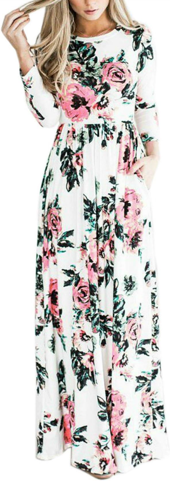 DSCAO Women's Casual Stretchy Long Maxi Dresses with Pockets (S-XXXL)