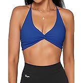 Danysu Women's Workout Sports Bras Backless Padded Low Impact Bra Yoga Crop Tank Top Twirl Front Egyptian Blue XS