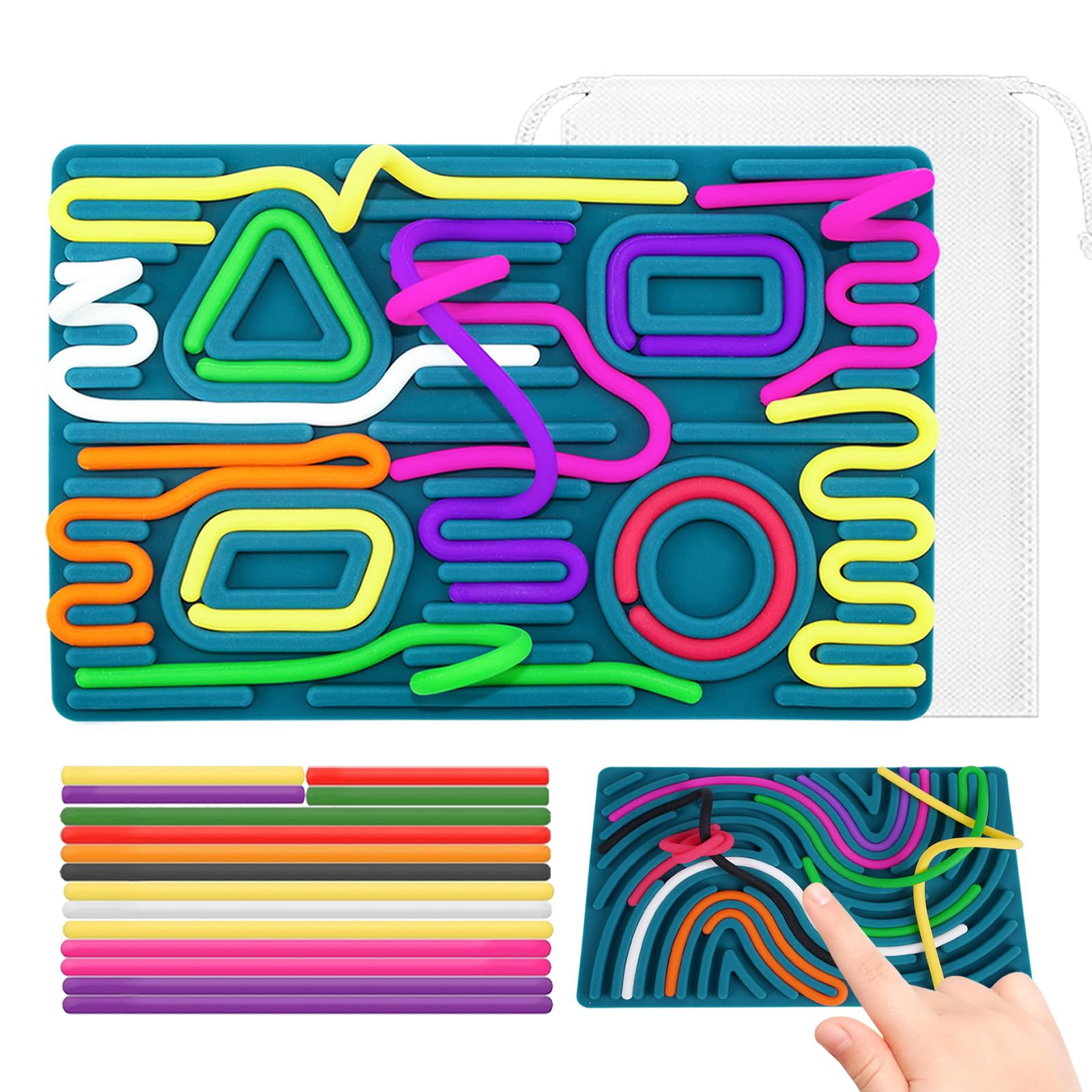 Sensory Activity Board,Silent Fidget Toys for Calming Duble Sided Design Kids Board for Fine Motor Skill,Silicone Calm Down Fidget Toy with 15 Strings for Travel Calming,Stress,Anxiety,ADHD & Autism