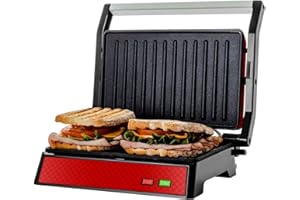 OVENTE Electric Indoor Panini Press Grill and Sandwich Maker with Non-Stick Coated Plates, Cool-Touch Handle and Removable Dr