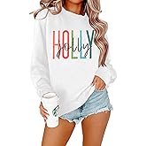LOTUCY Women Christmas Sweatshirts Holly Jolly Christmas Tree Crewneck Graphic Sweater Long Sleeve Pullover Top