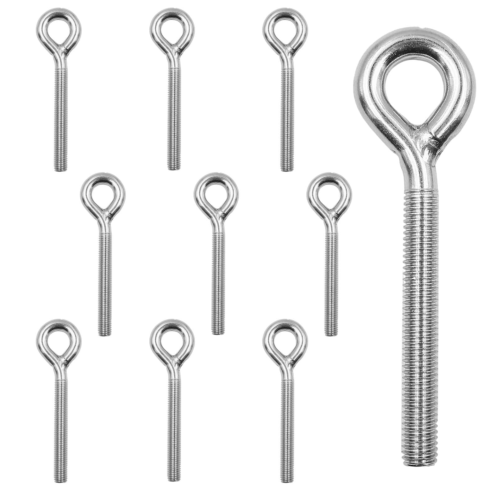 M6 Heavy Eye Bolts, 10Pcs Long Shank Lifting Eye Bolt, 304 Stainless Steel Ring Bolt for Timber Mounting Garden Hanging Projects, Seamless Welded Closed Corrosion Resistant(70 mm)